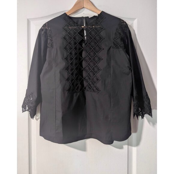 NEW! Sandro Paris | Black top with Guipure Lace Inserts - Picture 3 of 14